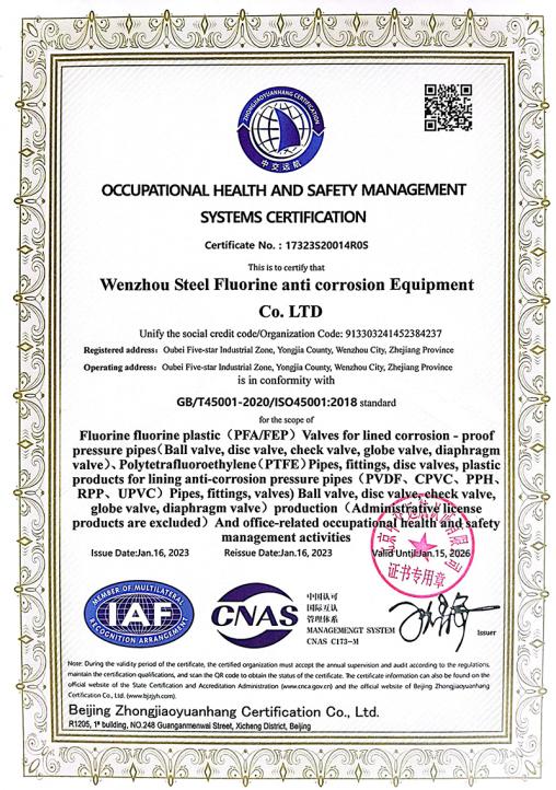 Occupational Health and Safety Management System Certification Certificate